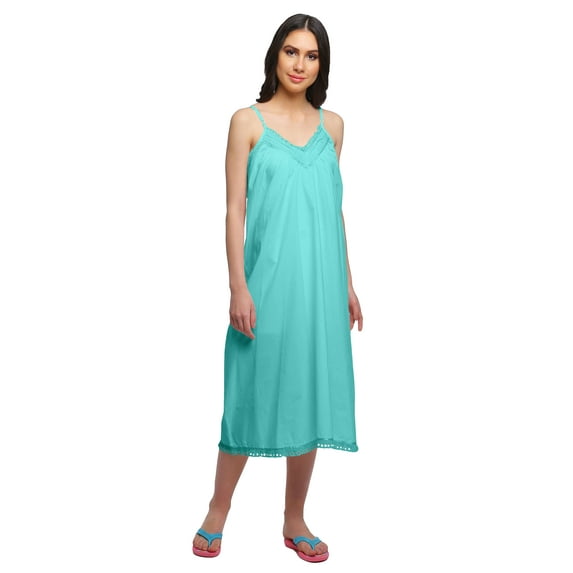 Moomaya WoMen's Solid Spaghetti Strap Nightdress Knee Length Sleepwear Gown