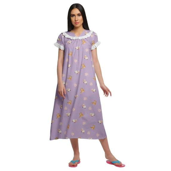 Moomaya WoMen's V-Neck Nursing Sleepwear Printed Cotton A-Line Nightdress