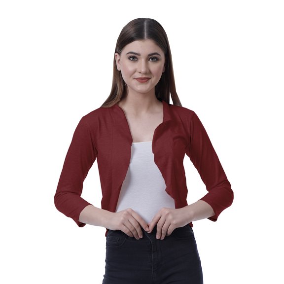 Moomaya Women 3/4 Sleeve Short Shrug Open Front Cotton Summer Casual Cardigan