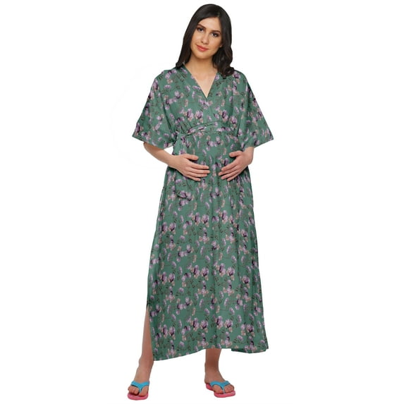 Moomaya Women Button Down Cotton Summer Maternity Kimono Sleeve Kaftan Dress