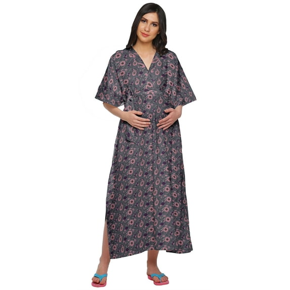 Moomaya Women Cotton Maternity Kimono Kaftan Long Maxi Dress Clothing