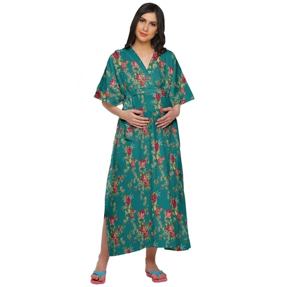 Moomaya Women Cotton Maternity Kimono Kaftan Long Maxi Dress Clothing
