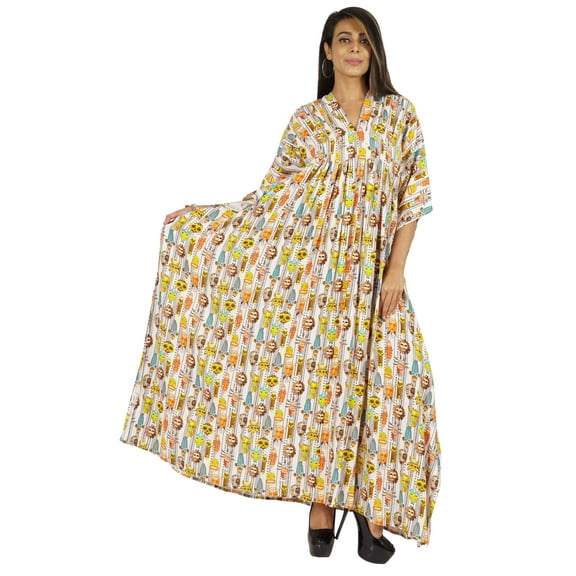 Moomaya Women Long Maxi Cover Up Printed Kimono Sleeve Night Dress Maxi Kaftan Gown Sleepwear