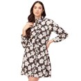 thumbnail image 1 of Moomaya Women Printed Cotton Dress Ruffled Collar Cuffed Sleeves Belted Mini Dress, 1 of 8