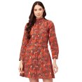 thumbnail image 1 of Moomaya Women Printed Cotton Dress Ruffled Collar Cuffed Sleeves Belted Mini Dress, 1 of 8