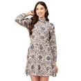 thumbnail image 1 of Moomaya Women Printed Cotton Dress Ruffled Collar Cuffed Sleeves Belted Mini Dress, 1 of 8