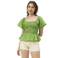 thumbnail image 1 of Moomaya Women Printed Cotton Short Sleeves Crop Top, Smocked Casual Peplum Top, 1 of 8