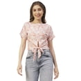 thumbnail image 1 of Moomaya Women Printed Crop Top, Front Knot Short Sleeves Round Neck Summer Top, 1 of 8