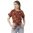 thumbnail image 1 of Moomaya Women Printed Crop Top, Front Knot Short Sleeves Round Neck Summer Top, 1 of 8