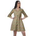 thumbnail image 1 of Moomaya Women Printed Drawstring Mini Dress V Neck Ruffle Sleeves Summer Dress, 1 of 6