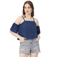 thumbnail image 1 of Moomaya Women Printed Off Shoulder Viscose Top, Ruffled Summer Crop Top, 1 of 8