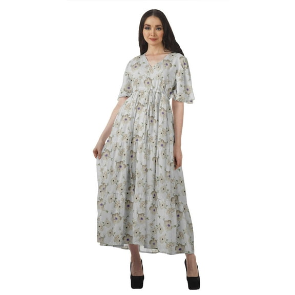 Moomaya Women Printed Plus Size Cotton Slub Summer Outfit Ladies Dresses