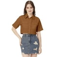 thumbnail image 1 of Moomaya Women Printed Short Sleeves Crop Shirt, Collared Neck Short Boxy Shirt Top, 1 of 8