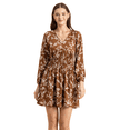 thumbnail image 1 of Moomaya Women Printed Viscose Dress, Long Sleeves V-neck Short Length Summer Dress, 1 of 8