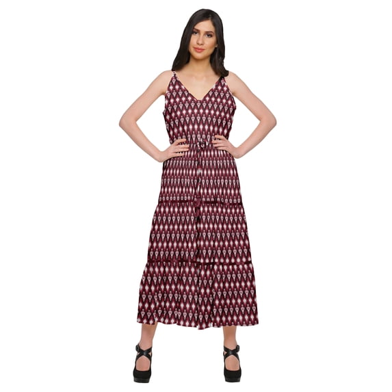 Moomaya Women Sleeveless Adjustable Spaghetti Strap Long Dress Causal Wear