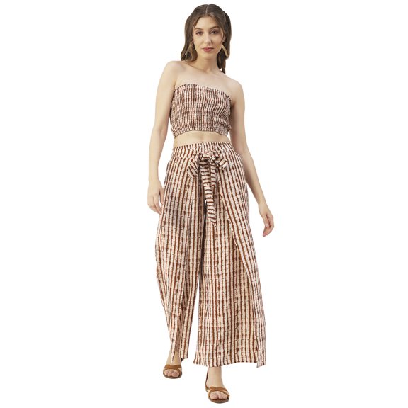 Moomaya Women Summer Coord Set, Printed 2 Pcs Crop Top with Palazzo, Resort Wear