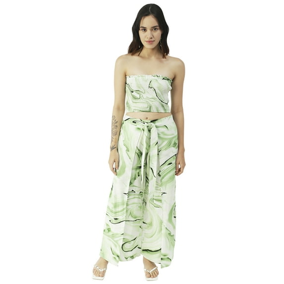 Moomaya Women Summer Coord Set, Printed 2 Pcs Crop Top with Palazzo, Resort Wear