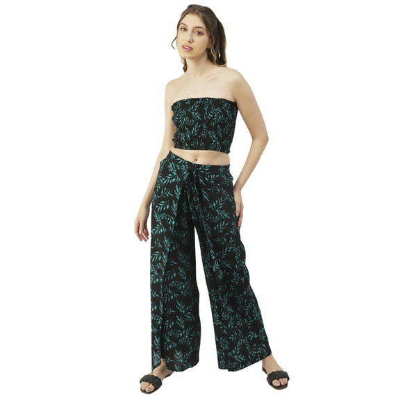 Moomaya Women Summer Coord Set, Printed 2 Pcs Crop Top with Palazzo, Resort Wear