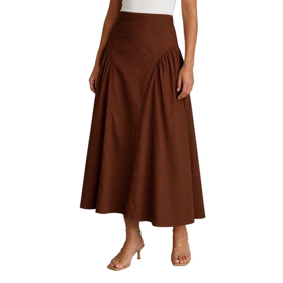 Moomaya Women’s 100% Cotton Midi Skirt | High Waist Panelled A-Line Flared Skirt with Side Gathers | Soft Breathable Summer Casual Wear