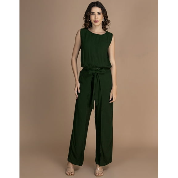 Moomaya Women's 2-Piece Co-Ord Set | Sleeveless Round Neck Balloon Top & Fisherman Pants | Crinkle Rayon Casual Outfit With Pockets - Comfortable & Breathable