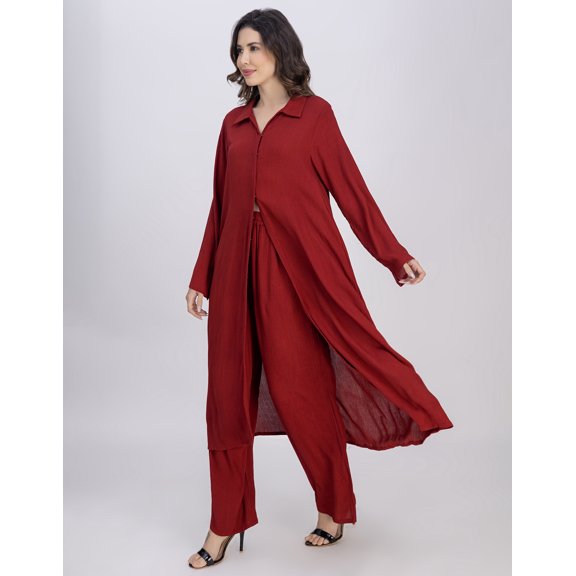 Moomaya Women's 2-Piece Indo-Western Co-Ord Set | Designer Rayon Long Shirt With Elastic Waist Pants | Casual Outfit With Pockets - Comfortable & Breathable