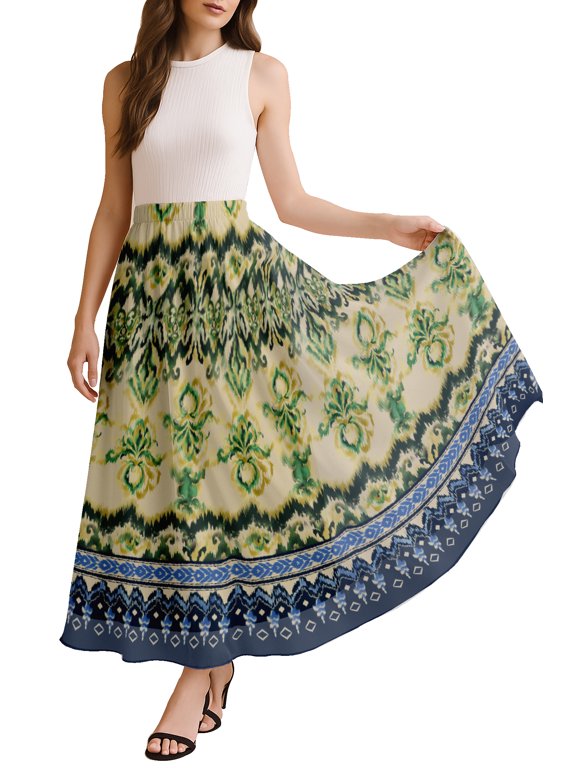 Women's Chiffon Maxi Skirt with Lining - 40" Long Printed Skirt for Beach, Summer Outfits, High Waist Flowy Skirt
