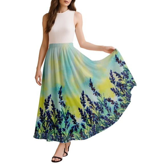 Moomaya Women's Chiffon Maxi Skirt with Lining - 40" Long Printed Skirt for Beach, Summer Outfits, High Waist Flowy Skirt