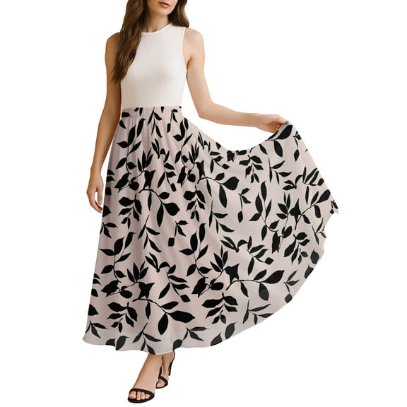 Moomaya Women's Chiffon Maxi Skirt with Lining - 40" Long Printed Skirt for Beach, Summer Outfits, High Waist Flowy Skirt