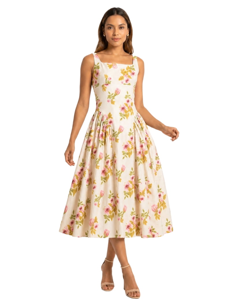 gathered dress with flared skirt Pearl Chiffon Maxi Dress with Gathered Skirt White L / White