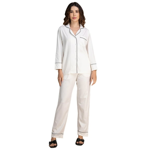 Moomaya Women's Cotton Jersey Pajama Set - Ultra-Soft, Button-Down Sleepwear With Notch Lapel Shirt