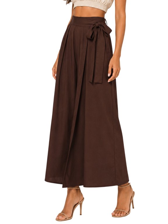 Women's High Waist Pleated Cotton Wrap Wide Leg Pants Trouser