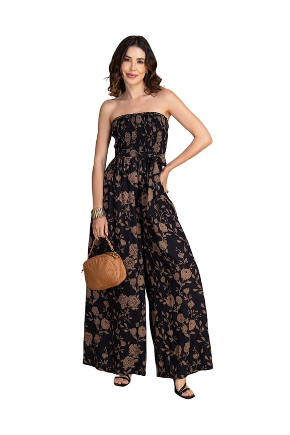 Women's Off-Shoulder Printed Rayon Jumpsuit | Sleeveless Indo-Western Romper With Fabric Belt & Pockets