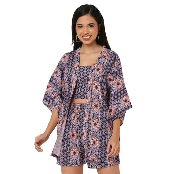 Moomaya Women's Printed 3 Piece Cord Set Vacation Co-Ords For Summer, Beach Wear