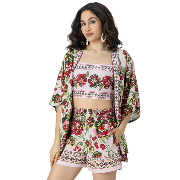 Moomaya Women's Printed 3 Piece Cord Set, Vacation Co-Ords For Summer, Resort Beach Wear