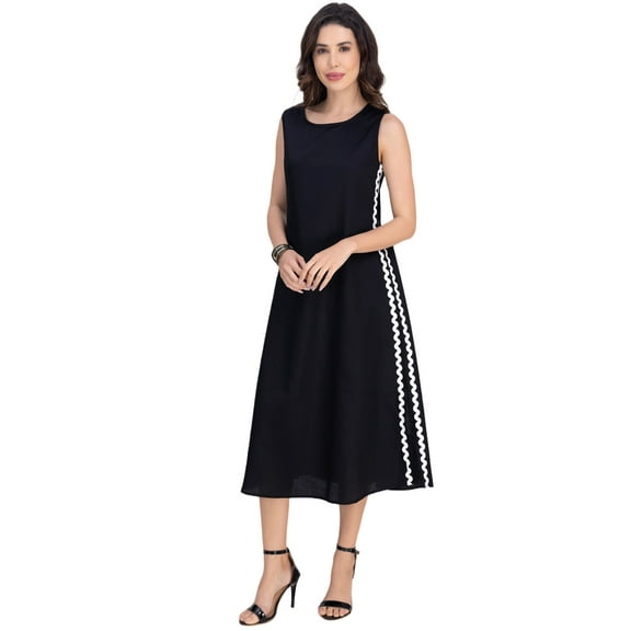 Moomaya Women's Printed A-Line Maxi Dress | Sleeveless Cotton Dress With Lace Details & Scoop Neck