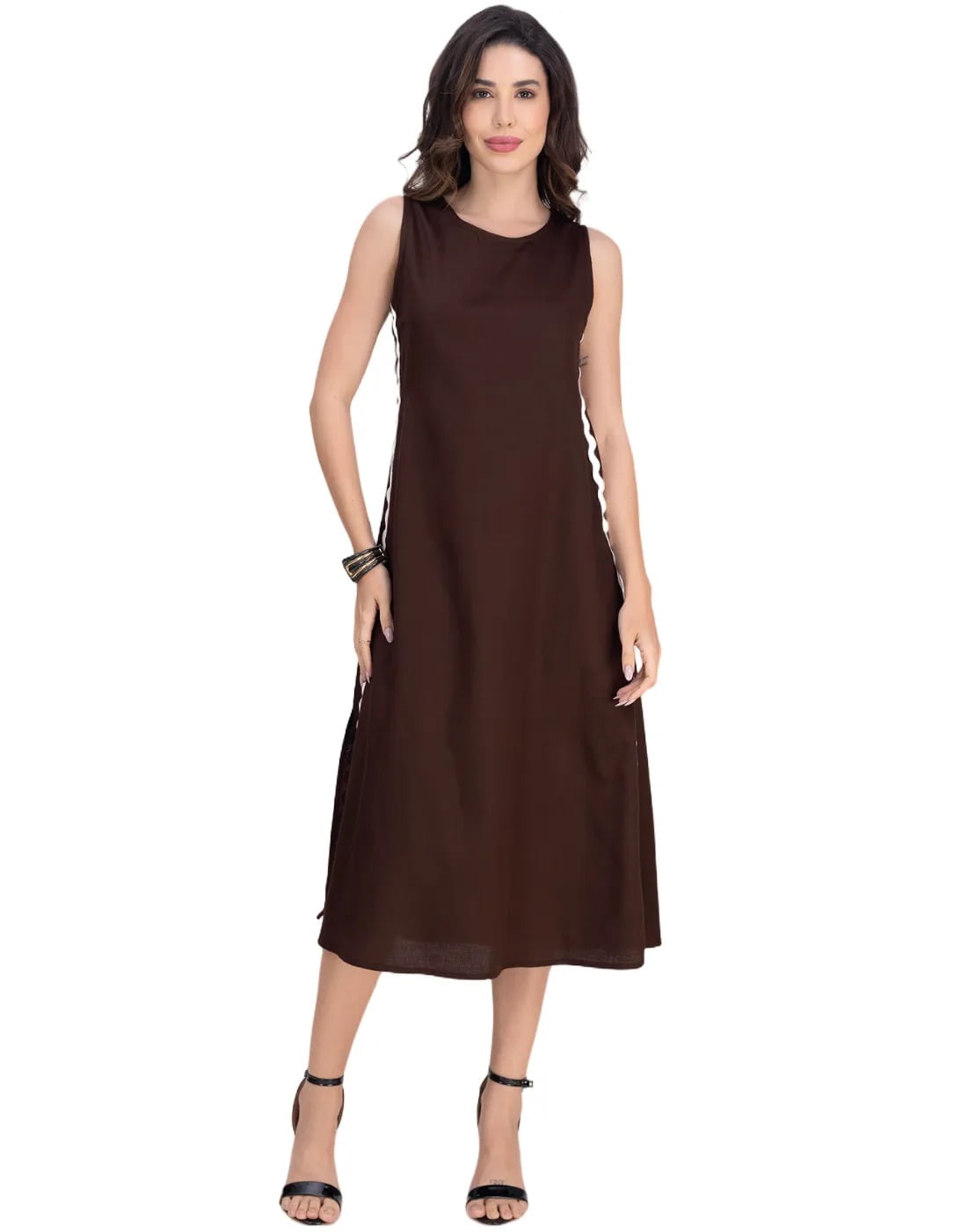 chinese dress ladies Caravana Womens Luxury Beach Maxi Dress V Neck Line Asymmetrical Skirt Artisanal Cotton in Black One Size main image 1
