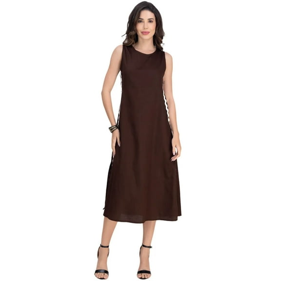 Moomaya Women's Printed A-Line Maxi Dress | Sleeveless Cotton Dress With Lace Details & Scoop Neck