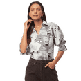 thumbnail image 1 of Moomaya Women's Printed Collared Shirt Top, Bishop Sleeves Poly Crepe Tunic, 1 of 8