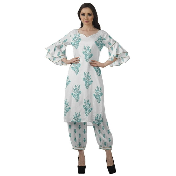 Moomaya Women's Printed Indian Ethnic Clothing Set-Printed Kurta w/ Pants, Designer Tunic Dress