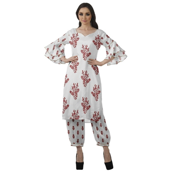 Moomaya Women's Printed Indian Ethnic Clothing Set-Printed Kurta w/ Pants, Designer Tunic Dress