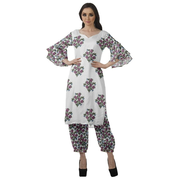Moomaya Women's Printed Indian Ethnic Clothing Set-Printed Kurta w/ Pants, Designer Tunic Dress