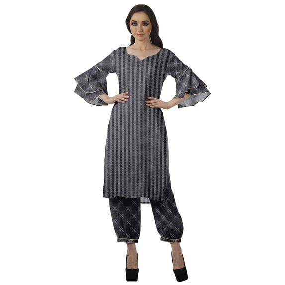 Moomaya Women's Printed Indian Ethnic Clothing Set-Printed Kurta w/ Pants, Designer Tunic Dress