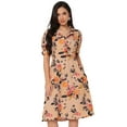 thumbnail image 1 of Moomaya Women's Printed Lapel Collar Dress Puff Sleeves Knee Dress With Pockets, 1 of 8