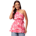 thumbnail image 1 of Moomaya Women's Printed One Shoulder Casual Top, Regular Fit Peplum Short Top, 1 of 8
