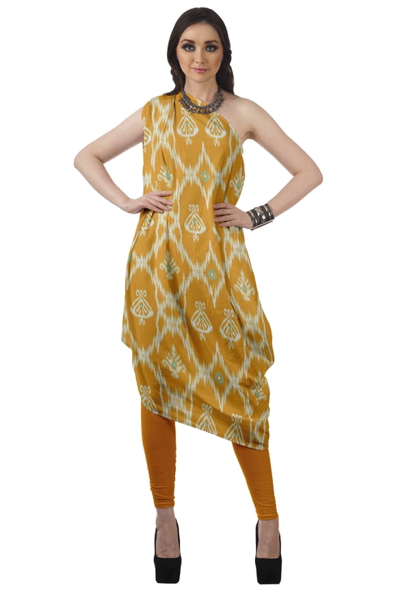 Women's Printed One-Shoulder Cowl Kurti Sleeveless Dress Boho Party Designer Clothing