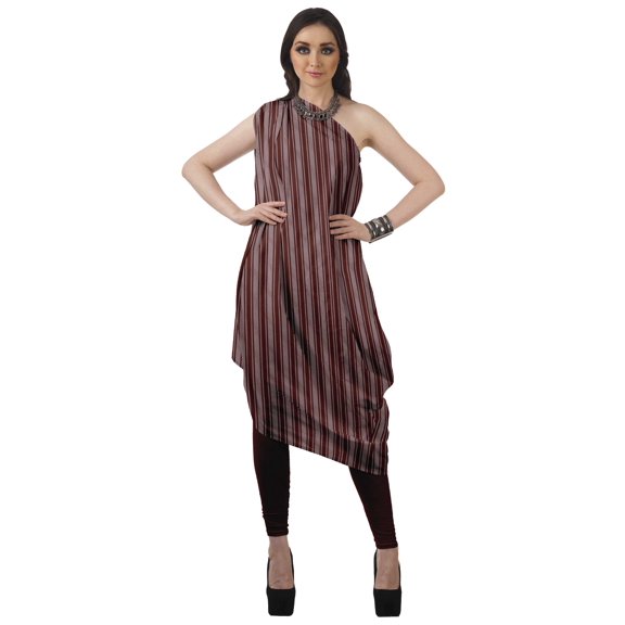 Moomaya Women's Printed One-Shoulder Cowl Kurti Sleeveless Dress Boho Party Designer Clothing