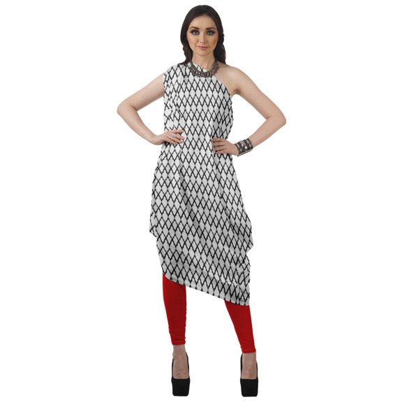 Moomaya Women's Printed One-Shoulder Cowl Kurti Sleeveless Dress Boho Party Designer Clothing