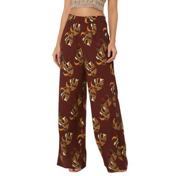 Moomaya Women's Printed Palazzo Pants, High Waist Ankle Length Wide Leg Trousers