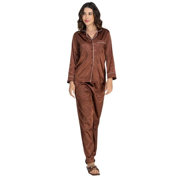 Moomaya Women's Satin Nightwear Set - Luxurious Poly Satin Pajama & Button-Down Shirt Sleepwear