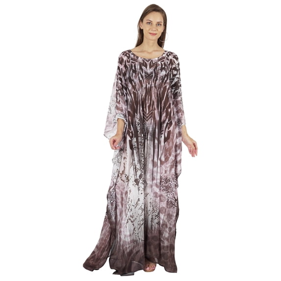 Moomaya Women's Sexy Swimsuit Cover Up Caftan Kimono Sleeve Beachwear Sheer Kaftan